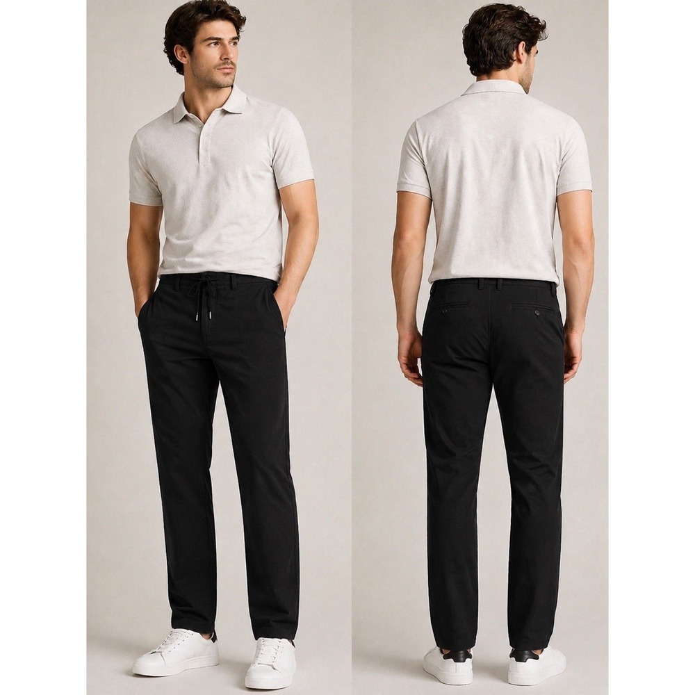 Rare Rabbit Pastor Black Drawstring Linen Blend Pants Men 34 Tapered Casual 0807